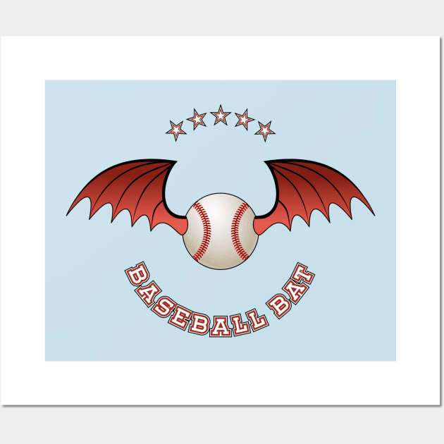 Baseball Bat - ball with bat wings Wall Art by tentihandmade